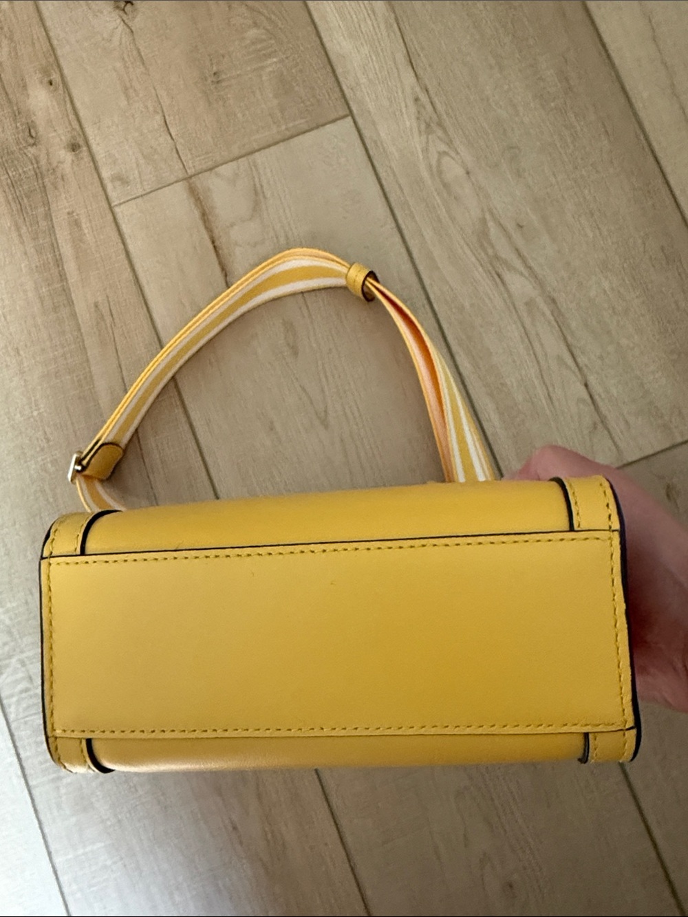 kate spade yellow leather mini tote with striped removable strap - Picture 6 of 6